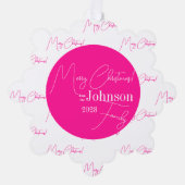 Vrolijk Kerstmis Familie Modern Hot Pink Ornament Kaart (Voorkant)