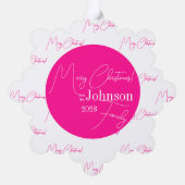 Vrolijk Kerstmis Familie Modern Hot Pink Ornament Kaart (Achterkant)