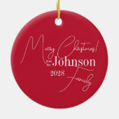 Vrolijk Kerstmis Familie Modern Rood Keramisch Ornament (Achterkant)