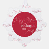 Vrolijk Kerstmis Familie Modern Rood Ornament Kaart (Voorkant)