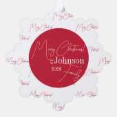 Vrolijk Kerstmis Familie Modern Rood Ornament Kaart (Achterkant)