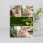 Vrolijk Kerstmis Familie Multi-Photo Gold Folie Feestdagenkaart (Staand Voorkant)