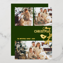 Vrolijk Kerstmis Familie Multi-Photo Gold Folie Feestdagenkaart