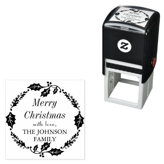Vrolijk Kerstmis familienaam Holly krans stempel (In situ)