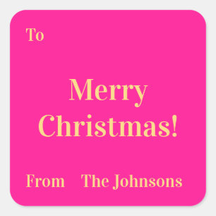 Vrolijk Kerstmis familienaam Hot Pink Gold Vierkante Sticker