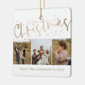 Vrolijk Kerstmis Faux Gold 3 Foto Kerstmis Keramisch Ornament (Links)