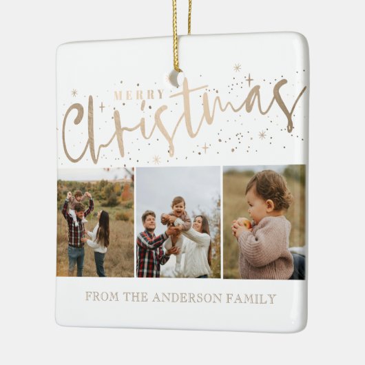 Vrolijk Kerstmis Faux Gold 3 Foto Kerstmis Keramisch Ornament (Links)