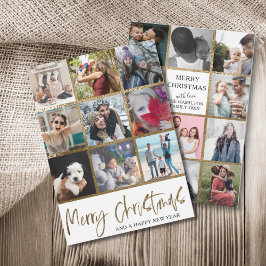 Vrolijk Kerstmis faux goud Multi Foto Feestdagenkaart
