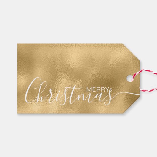 Vrolijk Kerstmis Faux Goud Wit Minimalist Cadeaulabel (Voorkant (Horizontaal))