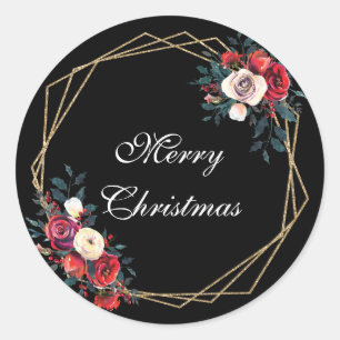 Vrolijk Kerstmis faux gouden winter bloemblaadjes  Ronde Sticker