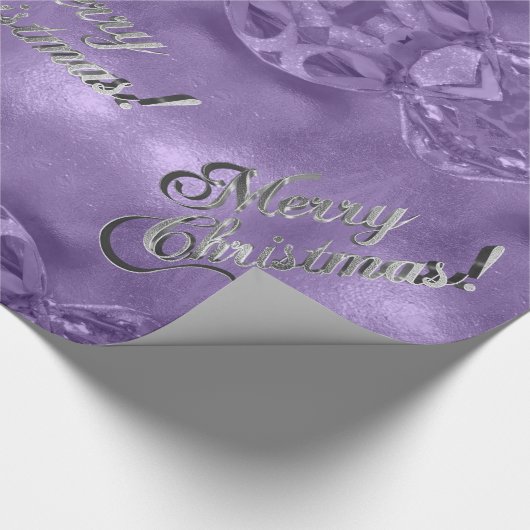 Vrolijk Kerstmis Faux Zilveren Folie Script Paarse Cadeaupapier (Hoek)