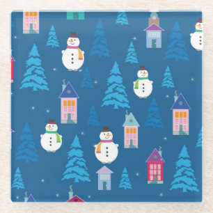 Vrolijk Kerstmis Feestelijk Patroon Ontwerp Glazen Onderzetter