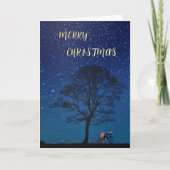 Vrolijk Kerstmis fietser nacht hemel modern Feestdagen Kaart (Voorkant)