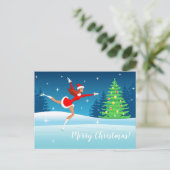 Vrolijk Kerstmis Figuur Schaatsen Meisje Briefkaart (Staand voorkant)