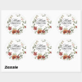 Vrolijk Kerstmis Floral krans familienaam Ronde Sticker (Vel)