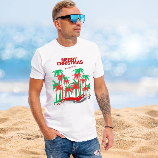 Vrolijk Kerstmis Florida Stijl Rode Groene Palmbom T-shirt