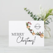 Vrolijk Kerstmis Foliage Krans Bedrijf logo Feestdagenkaart (Staand voorkant)