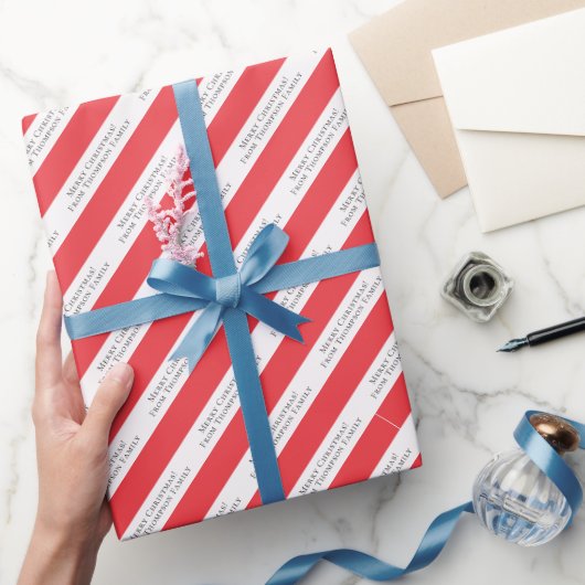 Vrolijk Kerstmis Foto Aangepaste Tekst Rood Candy  Cadeaupapier (Geschenken)