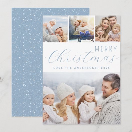 Vrolijk Kerstmis Foto Collage Frosty Blue Feestdagenkaart (Voorkant / Achterkant)