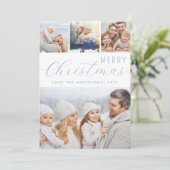 Vrolijk Kerstmis Foto Collage Frosty Blue Feestdagenkaart (Staand voorkant)