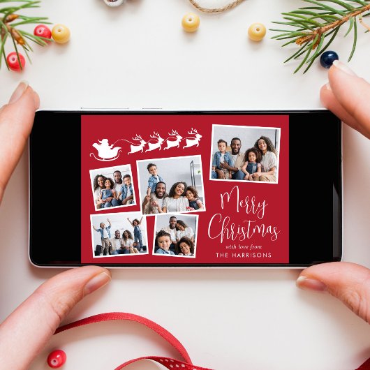 Vrolijk Kerstmis Foto Collage Santa Sleigh Feestdagen Kaart