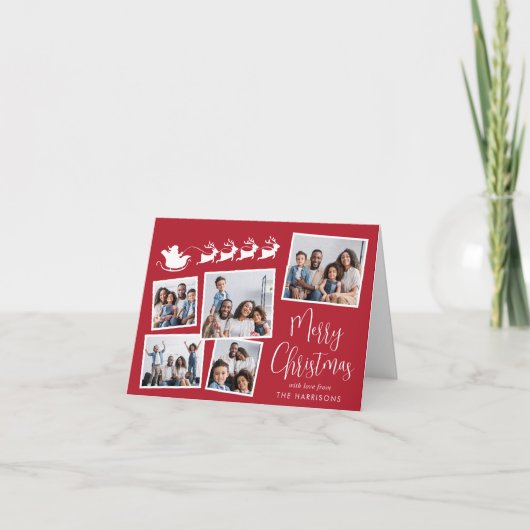 Vrolijk Kerstmis Foto Collage Santa Sleigh Feestdagen Kaart (Voorkant)