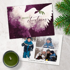 Vrolijk Kerstmis Foto Dove Magenta Green Feestdagenkaart