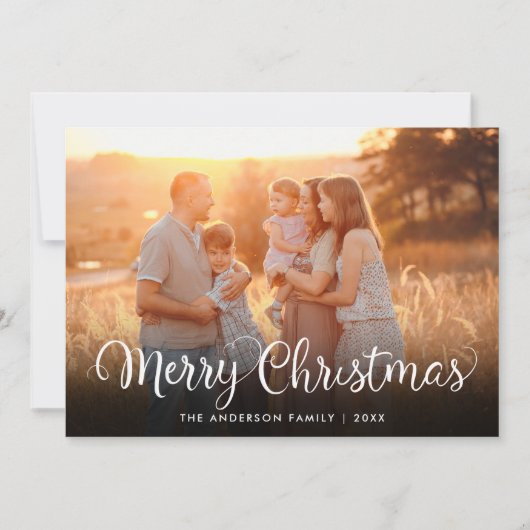 Vrolijk Kerstmis foto Elegant Script Winter Scène Feestdagenkaart (Voorkant)