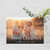 Vrolijk Kerstmis foto Elegant Script Winter Scène Feestdagenkaart (Staand voorkant)