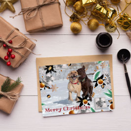 Vrolijk Kerstmis Foto Familie Pet Speelse Kaart