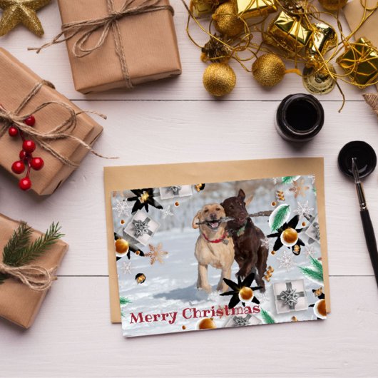 Vrolijk Kerstmis Foto Familie Pet Speelse Kaart