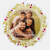 Vrolijk Kerstmis Foto Faux Gold krans Script Ornament Kaart (Achterkant)