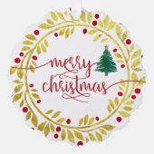 Vrolijk Kerstmis Foto Faux Gold krans Script Ornament Kaart (Voorkant)