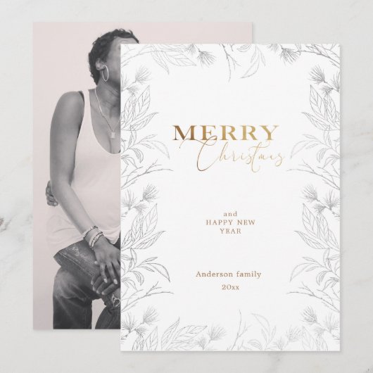 Vrolijk Kerstmis Foto Gouden Kalligrafie Kaart (Voorkant / Achterkant)