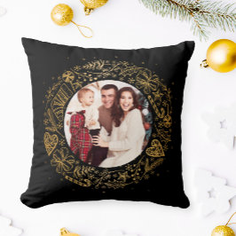 Vrolijk Kerstmis Foto Gouden krans Kussen