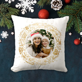 Vrolijk Kerstmis Foto Gouden krans Kussen