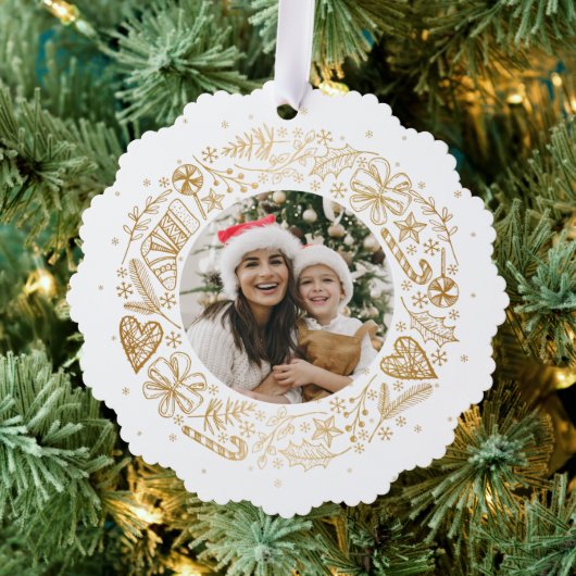 Vrolijk Kerstmis Foto Gouden krans Ornament Kaart (Insitu (Drie))