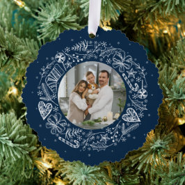 Vrolijk Kerstmis Foto Gouden krans Ornament Kaart