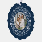 Vrolijk Kerstmis Foto Gouden krans Ornament Kaart (Links)