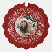 Vrolijk Kerstmis Foto Gouden krans Rood Ornament Kaart (Achterkant)