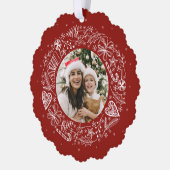 Vrolijk Kerstmis Foto Gouden krans Rood Ornament Kaart (Links)