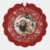 Vrolijk Kerstmis Foto Gouden krans Rood Ornament Kaart (Voorkant)