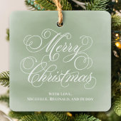 Vrolijk Kerstmis Foto Groen Script Eenvoudig Keramisch Ornament