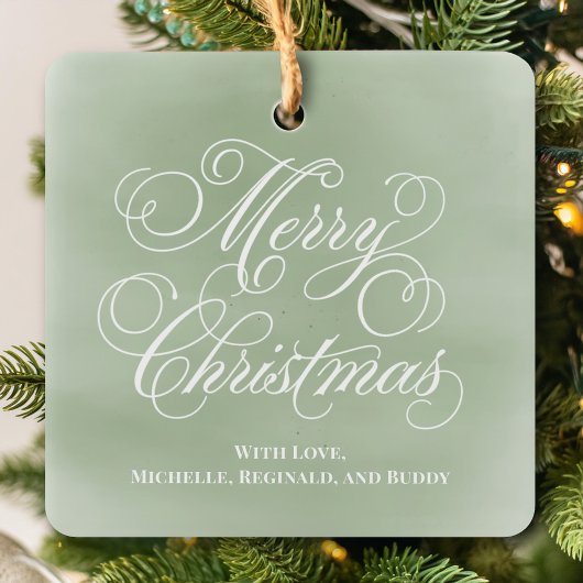 Vrolijk Kerstmis Foto Groen Script Eenvoudig Keramisch Ornament