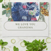 Vrolijk Kerstmis Foto Holly en Pine gepersonalisee Theedoek (Gevouwen)