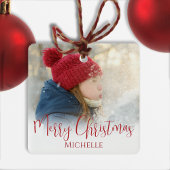 Vrolijk Kerstmis Foto Kalligrafie Hebzucht Rood Pl Keramisch Ornament