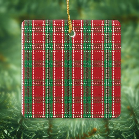 Vrolijk Kerstmis Foto Kalligrafie Rood Groen Plaid Keramisch Ornament