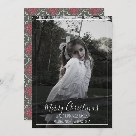 Vrolijk Kerstmis Foto Kalligrafie Script Eenvoudig Feestdagenkaart (Voorkant / Achterkant)