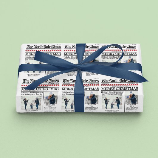 Vrolijk Kerstmis Foto Krant Custom Cadeaupapier