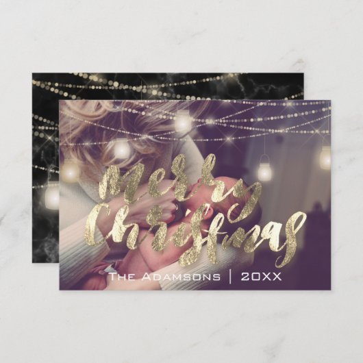 Vrolijk Kerstmis Foto Lichten Marmeren Goud Custom Kaart (Voorkant / Achterkant)